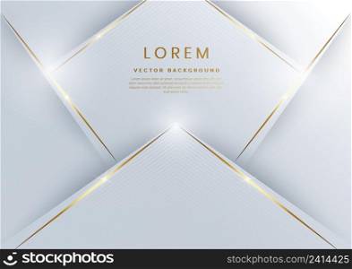 Abstract 3D template grey luxury geometric diagonal overlapping shiny background with lines golden glowing with copy space for text. Vector illustration