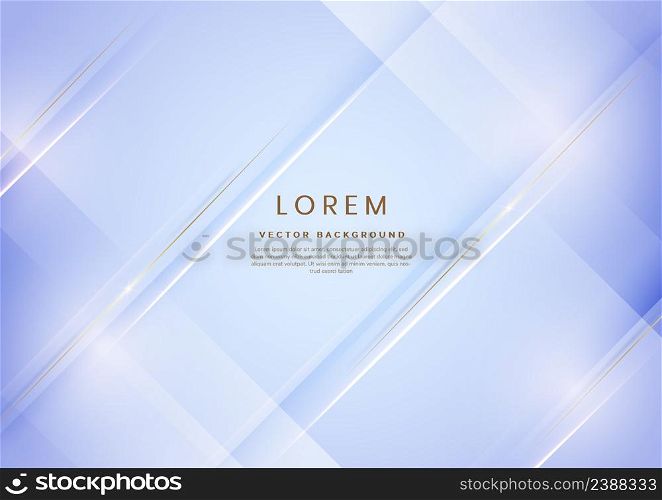 Abstract 3d template light blue background with gold lines diagonal sparking with copy space for text. Luxury style. Vector illustration