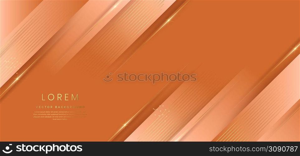 Abstract 3d template orange background with gold lines diagonal sparking with copy space for text. Luxury style. Vector illustration