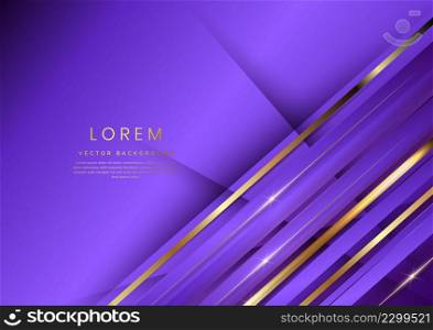 Abstract 3d template purple background with gold lines diagonal sparking with copy space for text. Luxury style. Vector illustration