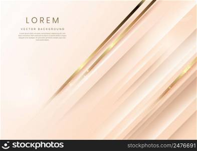 Abstract 3d template rose gold background with gold lines diagonal sparking with copy space for text. Luxury style. Vector illustration
