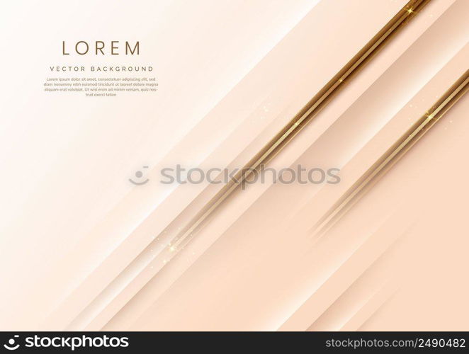 Abstract 3d template rose gold background with gold lines diagonal sparking with copy space for text. Luxury style. Vector illustration