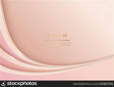 Abstract 3d template soft brown background with gold lines curved wavy sparking with copy space for text. Luxury style. Vector illustration