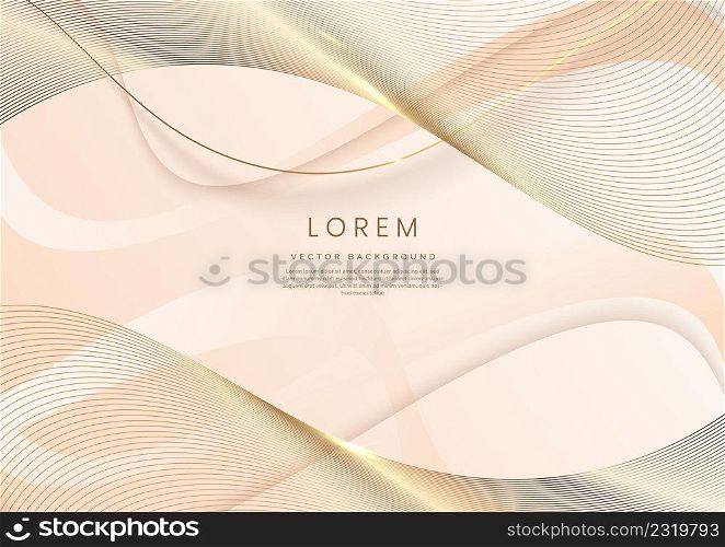 Abstract 3d template soft pink background with gold lines curved wavy sparking with copy space for text. Luxury style. Vector illustration