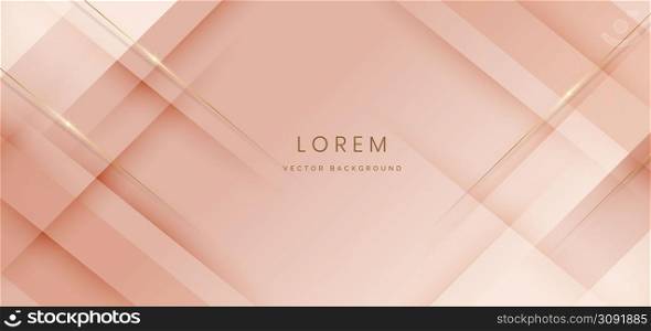 Abstract 3d template soft pink background with gold lines diagonal sparking with copy space for text. Luxury style. Vector illustration