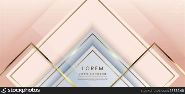 Abstract 3d template soft pink background with gold lines diagonal sparkle with copy space for text. Luxury style. Vector illustration