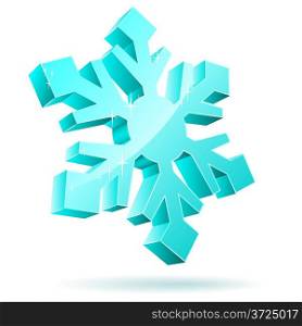 Abstract 3D vector snowflake isolated on white background.
