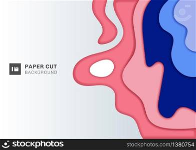 Abstract 3D wave layer pink and blue paper cut style of cover design for business banner web template and material on white background. Topography map concept or smooth origami layout. Vector illustration