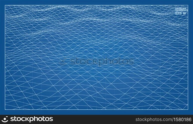 Abstract 3D wave wireframe of surrounding contour pattern. Vector 3D illustration idea.