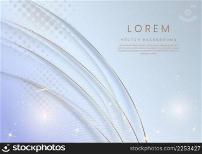Abstract 3d white and grey curved layers background with lighting effect and sparkle with copy space for text. Luxury design style. Vector illustration