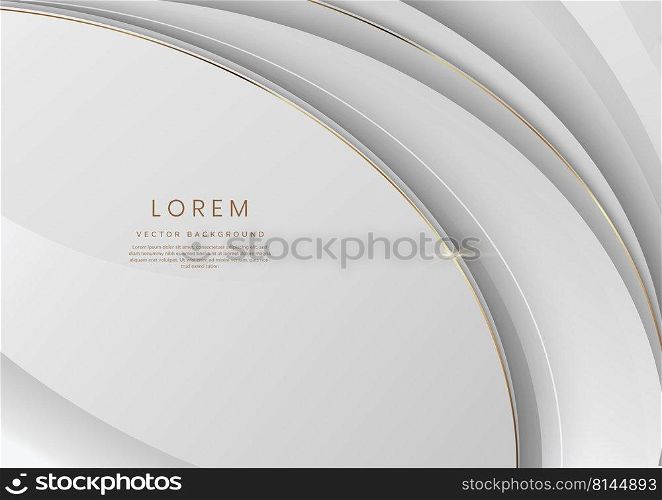 Abstract 3d white background with gold lines curved wavy sparkle with copy space for text. Luxury style template design. Vector illustration