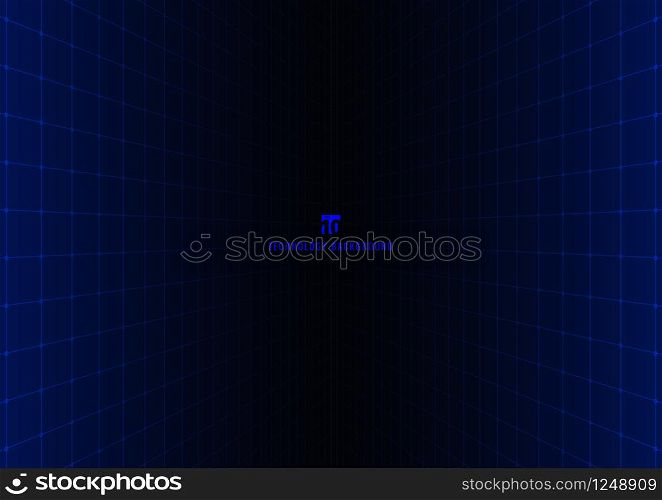 Abstract 90s retro technology futuristic concept blue grid perspective on black background and lighting with space for your text. Vector illustration