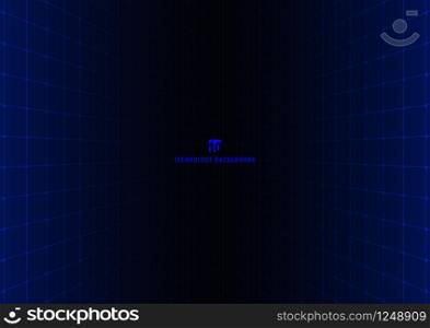 Abstract 90s retro technology futuristic concept blue grid perspective on black background and lighting with space for your text. Vector illustration