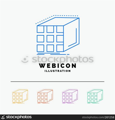 Abstract, aggregation, cube, dimensional, matrix 5 Color Line Web Icon Template isolated on white. Vector illustration