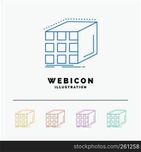 Abstract, aggregation, cube, dimensional, matrix 5 Color Line Web Icon Template isolated on white. Vector illustration