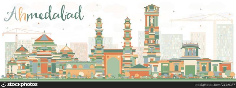 Abstract Ahmedabad Skyline with Color Buildings. Vector Illustration. Business Travel and Tourism Concept with Historic Buildings. Image for Presentation Banner Placard and Web Site.