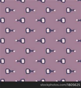 Abstract alcohol seamless pattern with little purple rum bottles shapes. Pastel lilac background. Bar menu print. Designed for fabric design, textile print, wrapping, cover. Vector illustration.. Abstract alcohol seamless pattern with little purple rum bottles shapes. Pastel lilac background. Bar menu print.
