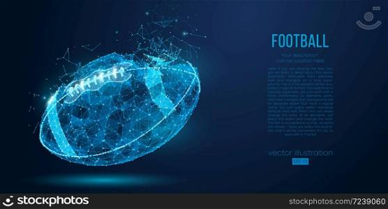 Abstract American football ball from particles, lines and triangles on blue background. Cyber technology rugby. All elements on a separate layers color can be changed in one click. Vector illustration
