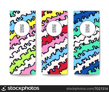 Abstract and painterly handmade banner with a simple pattern of drawing doodle stripe. Fun colorful coloring. Flat Vector template. Fun and painterly craft banner