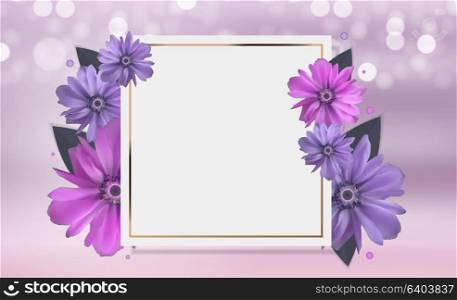 Abstract Anemone Flower Realistic Vector Frame Background. EPS10. Abstract Anemone Flower Realistic Vector Frame Background