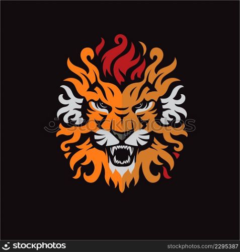 abstract angry lion fire head color vector illustration, abstract lion head with fire logo vector