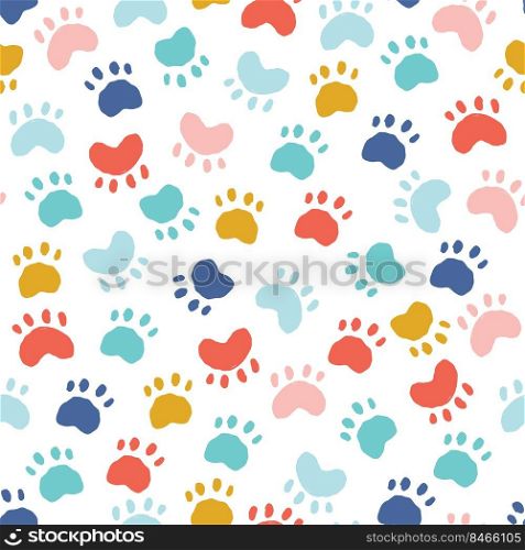 Abstract animal foot print seamless pattern. Vector pet trail background. Creative childish texture in scandinavian style. Great for fabric, textile Vector Illustration. Abstract animal foot print seamless pattern. Vector pet trail background. Creative childish texture in scandinavian style. Great for fabric, textile.