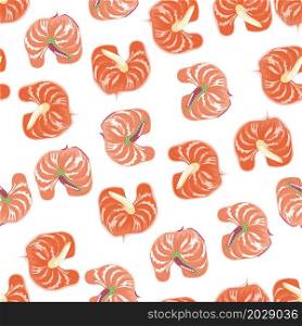Abstract anthurium flowers seamless pattern isolated on white background. Trendy exotic hawaiian plants backdrop. Tropical botanical wallpaper. Design for fabric , textile, surface, wrapping paper. Abstract anthurium flowers seamless pattern isolated on white background.
