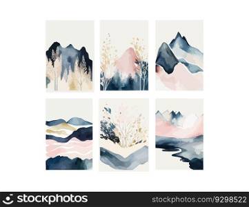 Abstract Arran≥ments. Landscapes mountains. Posters watercolor. Vector illustration desing.