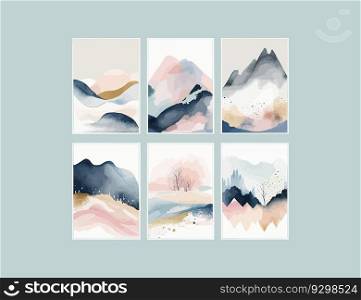 Abstract Arrangements. Landscapes mountains. Posters watercolor. Vector illustration desing.