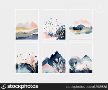 Abstract Arrangements. Landscapes mountains. Posters watercolor. Vector illustration desing.