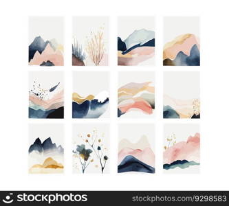 Abstract Arrangements. Landscapes mountains. Posters watercolor. Vector illustration desing.