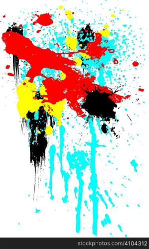 Abstract array of ink paint splats on a white background