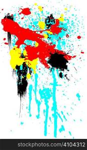 Abstract array of ink paint splats on a white background