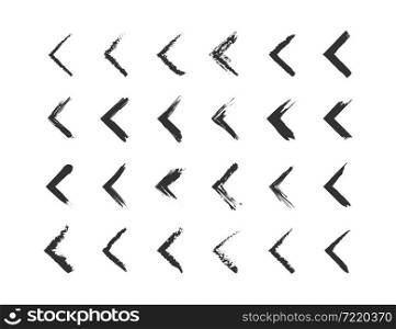 Abstract arrow icon. Texture ink set. Grunge arrow sign, paint left element in vector flat style.
