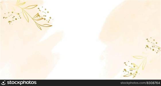 Abstract art background. Luxury minimal style wallpaper with golden line art and botanical leaves, Organic shapes. Watercolor background for banner, poster, Web and packaging. Vector illustration