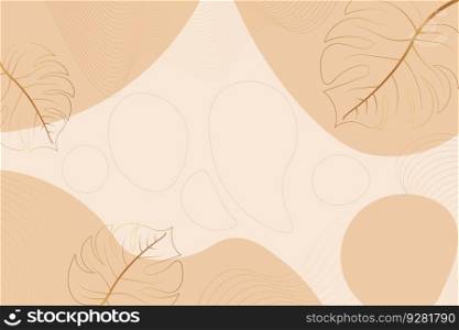Abstract art background vector. Luxury minimal style wallpaper with golden line art botanical leaves, Organic shapes. Vector background for banner, poster, Web and packaging.. Gold palm leaf background