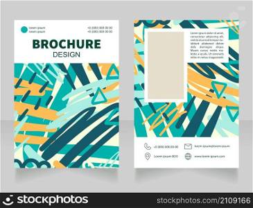 Abstract art charity exhibition blank brochure design. Template set with copy space for text. Premade corporate reports collection. Editable 2 paper pages. Source Sans, Myriad Pro, Arial fonts used. Abstract art charity exhibition blank brochure design