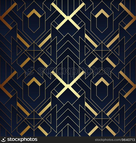 Abstract art deco seamless blue and golden Vector Image