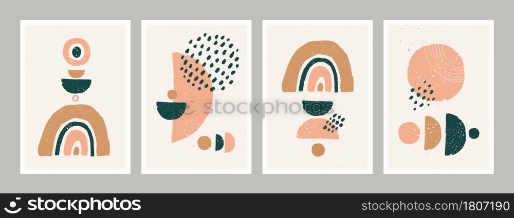 Abstract art minimalist posters set. Scandinavian abstract geometric composition for wall decoration in natural earthy colors. Vector hand-painted illustration.. Abstract art minimalist poster. Scandinavian abstract geometric composition for wall decoration in natural earthy colors. Vector hand-painted illustration