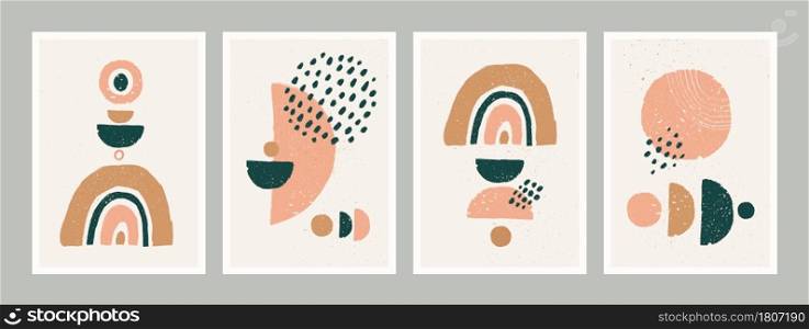 Abstract art minimalist posters set. Scandinavian abstract geometric composition for wall decoration in natural earthy colors. Vector hand-painted illustration.. Abstract art minimalist poster. Scandinavian abstract geometric composition for wall decoration in natural earthy colors. Vector hand-painted illustration