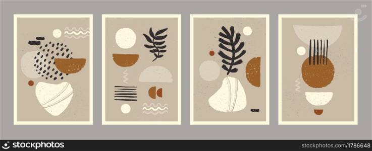 Abstract art minimalist posters set. Scandinavian abstract organic composition in natural earthy colors for wall decoration. Vector hand-painted illustration.. Abstract art minimalist posters set. Scandinavian abstract organic composition in natural earthy colors for wall decoration. Vector hand-painted illustration
