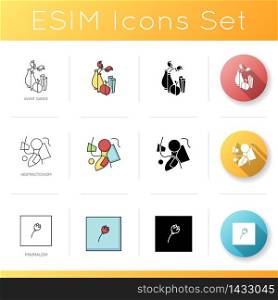 Abstract art movements icons set. Avant garde and minimalism. Abstractionism style still life painting. Linear, black and RGB color styles. Isolated vector illustrations. Abstract art movements icons set