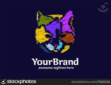abstract art of colorful cat head vector illustration concept