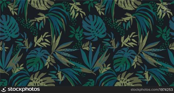 Abstract art seamless pattern with tropical leaves. Modern exotic design for paper, cover, fabric, interior decor and other users.. Abstract art seamless pattern with tropical leaves.
