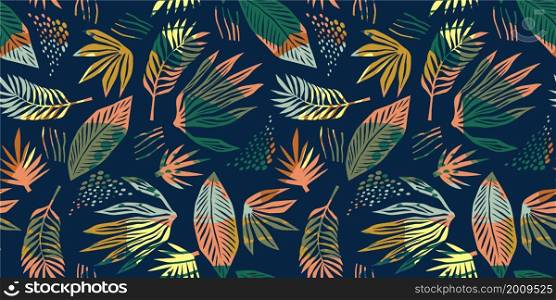 Abstract art seamless pattern with tropical leaves. Modern exotic design for paper, cover, fabric, interior decor and other users.. Abstract art seamless pattern with tropical leaves. Modern exotic design