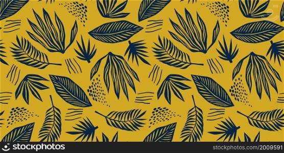Abstract art seamless pattern with tropical leaves. Modern exotic design for paper, cover, fabric, interior decor and other use.. Abstract art seamless pattern with tropical leaves. Modern exotic design