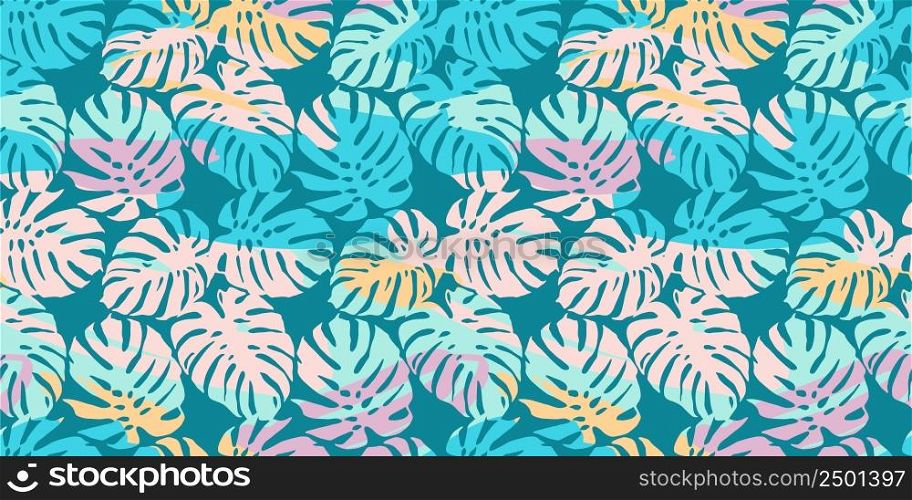 Abstract art seamless pattern with tropical leaves. Modern exotic design for paper, cover, fabric, interior decor and other users.. Abstract art seamless pattern with tropical leaves. Modern exotic design
