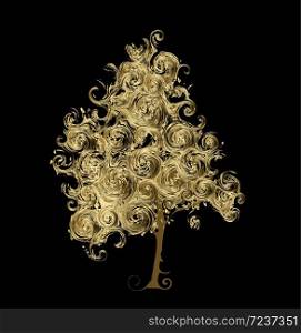 Abstract art tree drawing made from golden curls