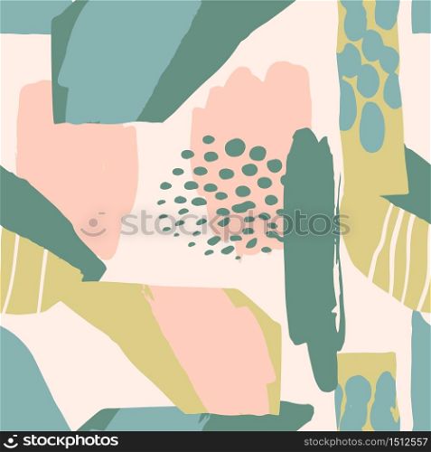 Abstract artistic seamless pattern with trendy hand drawn textures, spots, brush strokes. Modern abstract design for paper, cover, fabric, interior decor and other users.. Abstract artistic seamless pattern with trendy hand drawn textures