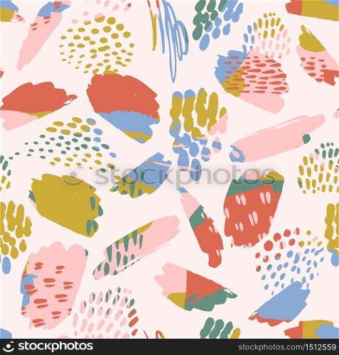 Abstract artistic seamless pattern with trendy hand drawn textures, spots, brush strokes. Modern abstract design for paper, cover, fabric, interior decor and other users.. Abstract artistic seamless pattern with trendy hand drawn textures, spots, brush strokes